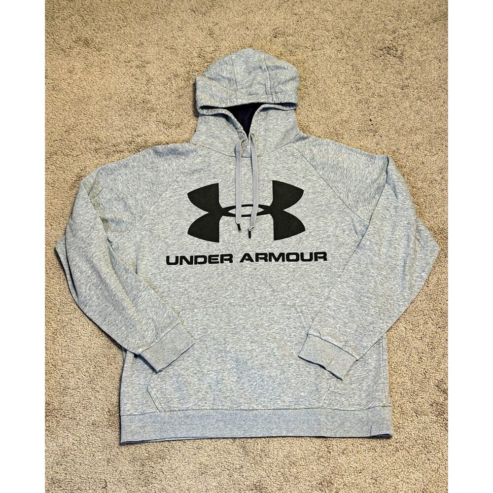 Under Armour Men’s Pullover Hoodie Fleece Gray Solid Logo Size L